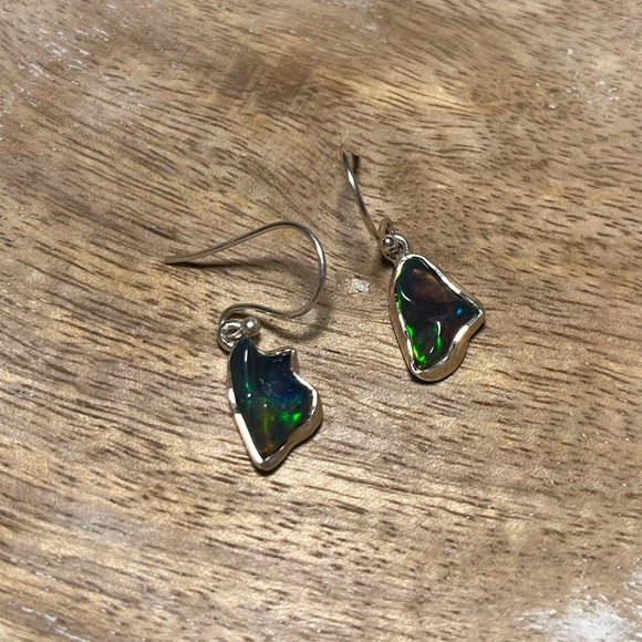 Black Ethiopian Opal Raw Form 925 Sterling Silver Earrings - Picture 4 of 12